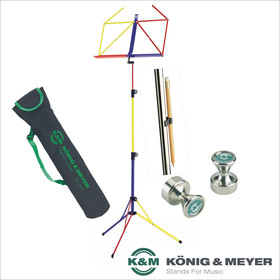 Bundle K&M 100/5 Notenpult-Set rainbow bunt mit Tasche 10012 + 2x Power Magnet + Bleistifthalter